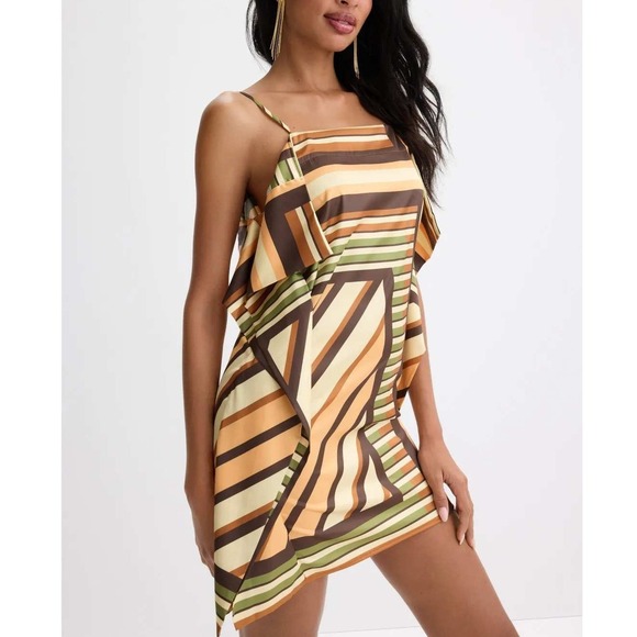Misa Los Angeles Dresses & Skirts - MISA Los Angeles Mayam Draped Geometric Mini Dress L Brown Green Festival Resort
